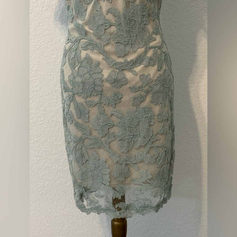 NEW Tadashi Shoji HEDY OFF-THE-SHOULDER ILLUSION DRESS Light Green Size 10 $349 - Picture 7 of 12